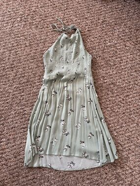 Mimi Chica Sage Green Floral Halter Mini Dress